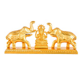 Gold Metal Plated Home Decor Idol Double Elephant with Shri Ganesh Ji Roli Chawal Storage Box Showpiece